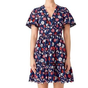 Kate Spade Daisy lane Floral V-Neck Navy Short Sleeve Dress